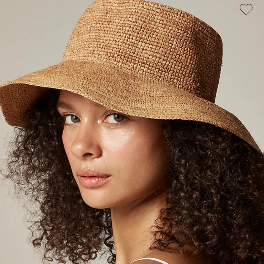 J.crew Umber Brown Wide-brim raffia bucket hat M L Medium Large